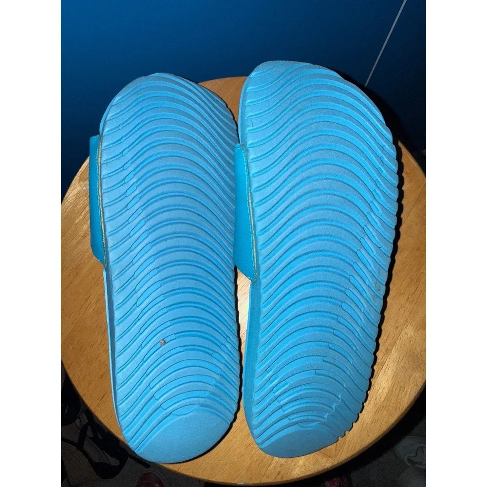 Nike Kawa Slides Blue Grey Yellow Swoosh Athletic Comfort Sandals‎ US 8